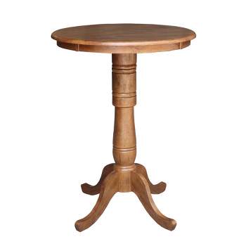 41.1" Reno Round Top Pedestal Bar Height Tables Distressed Oak - International Concepts