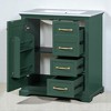 30-Inch Green Bathroom Vanity with Sink, Freestanding Solid Wood Cabinet with 3 Drawers & Door Shelf,Ceramic Basin, Gold Handles - 4 of 4
