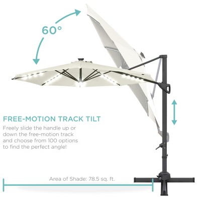 Ivory 10ft Octagon Market Umbrella with LED Lights and Steel Pole