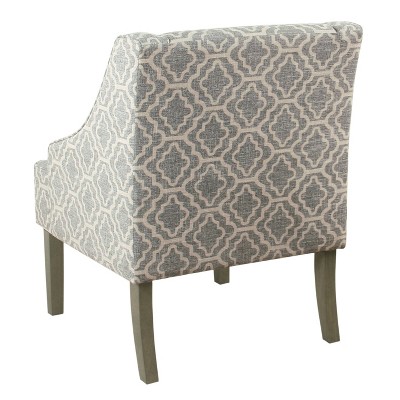 Geometric Ash Gray Upholstered Accent Armchair with Wood Legs