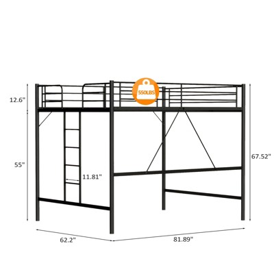 VINGLI Tall Loft Bed with Flat Ladder Rung for Kids Teens Adults Heavy Duty Metal Single Bed with Safety Guard Rails for Small Space, Black