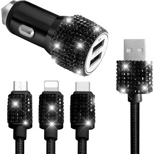 TruAIR Bling Dual USB Car Charger with 3-in-1 Fast Charging Cable and Adapter - 1 of 4