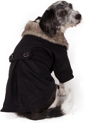 Pet Life Buttoned 'Coast-Guard' Fashion Faux-Fur Collared Wool Pet Coat