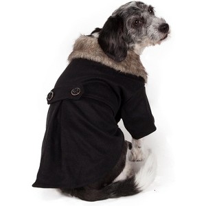 Pet Life Buttoned 'Coast-Guard' Fashion Faux-Fur Collared Wool Pet Coat - 1 of 3