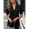 BLUEMING Womens T-Shirts Short Puff Sleeve Casual Blouses V Neck Smocked Cuff Tunic Tops Business Tops - 3 of 4