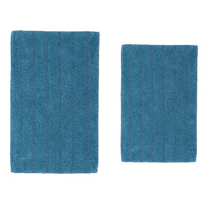Knightsbridge Stylish And Comfortable Traditional Linear Design 2 PC Cotton Bath Rug Set 20"x30" & 24"x40" Stone