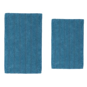 Knightsbridge Stylish And Comfortable Traditional Linear Design 2 PC Cotton Bath Rug Set 20"x30" & 24"x40" Stone - 1 of 4