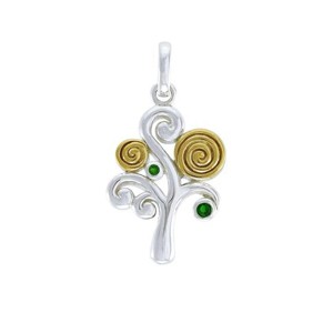 Slickblue Women's Tree of Life Pendant Necklace in 14K Gold with Emerald Glass Accents, Celtic Design, 18" Chain - 1 of 3