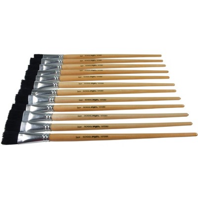 School Smart Black Bristle Paint Brushes, Long Handle, 3/4 Inch, Set of 12