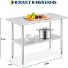 Stainless Steel Table for Prep & Work, 2-Tier Shelf Commercial Metal Worktable Adjustable Height & Leveling Feet, Extra Strength Kitchen Storage Rack - 3 of 4