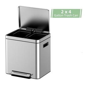Trash Can, Stainless Steel Dual Compartment Step-on Recycling Bin with Soft-Close Lids & Removable Plastic Inner Buckets - 1 of 4