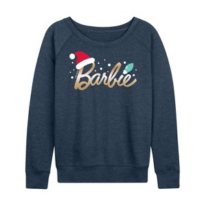 Women's - Barbie - Holidays & Christmas Lightweight French Terry Wide Neck Long Sleeve Shirt - 1 of 4