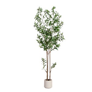 Nearly Natural 6-ft Artificial Minimalist Olive Tree in White Decorative Planter - 1 of 4