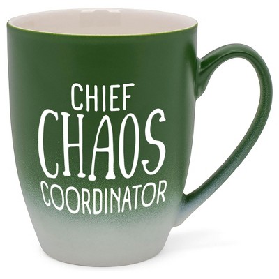 Elanze Designs Chief Chaos Coordinator Two Toned Ombre Matte Green and White 12 ounce Ceramic Stoneware Coffee Cup Mug