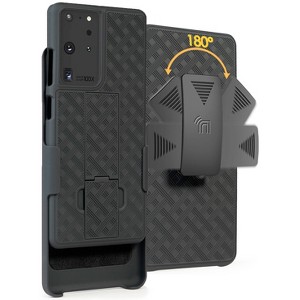 Nakedcellphone Case with Stand and Belt Clip Holster for Samsung Galaxy S21 Ultra - Black - 1 of 4