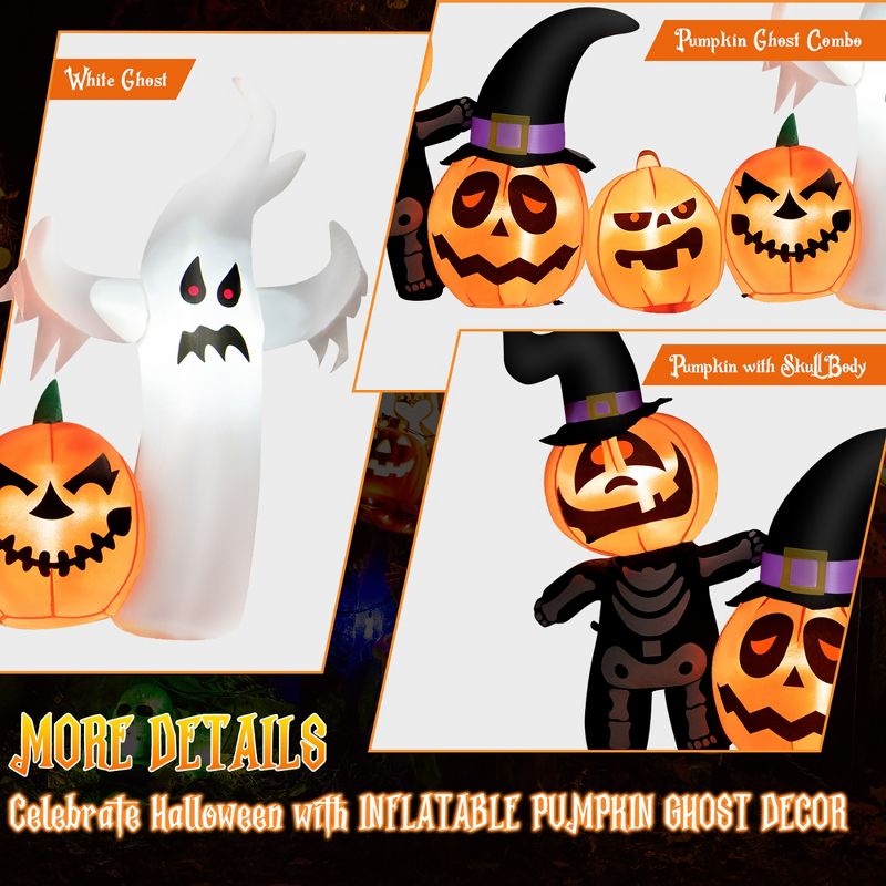 Costway 7.5 FT Long Halloween Inflatable Decor Spooky Ghost and Pumpkin w/Lights, 3 of 11