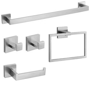 Itopfox 5 Piece Bathroom Hardware Set Brushed Nickel SUS304 Stainless Steel Towel Bar Ring Toilet Paper Holder 2 Hooks Wall Mounted - 1 of 4