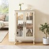 Wooakway Cherry Lighted Curio Cabinet with 2 Tempered Glass Doors Mirrored Back Panel Adjustable Shelves Display Case for Home Office Bulb Included - 3 of 4
