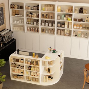 FUFU&GAGA White Display & Storage Combination Cabinet - Ideal for Cafe Counter, Shop Shelving, Home Bookshelf & Storage Unit - 1 of 4