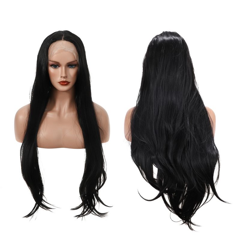Unique Bargains Women's Beautiful Long Straight Hair Lace Front Wigs with Wig Cap 26" Black 1 Pc, 3 of 7