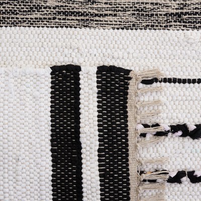 Boho Chic Black and Ivory Striped Kilim 5' x 8' Wool Area Rug