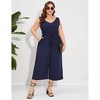 Women's Plus Size V Neck Ruffle Sleeve Belted Wide Leg Pants Summer Casual Long Jumpsuit Rompers - 2 of 4
