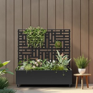 47-in H x 47-in L x 16-in W Black Metal Planter with Trellis ( Helen Street 01 ) - 1 of 4