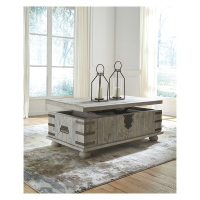 Gray Rectangular Wood and Metal Lift-Top Coffee Table with Storage