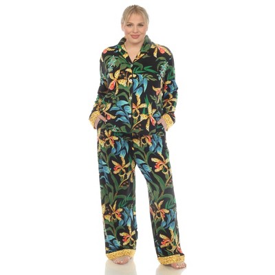 White Mark Plus Size Two Piece Wildflower Print Pajama Set - Black, 3x :  Target