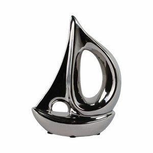 Sailboat Decorative Sculpture - Modern Nautical Accent - Silver Ceramic Ceramic - Coastal Home & Office Decor - 8" Metallic Silver - 1 of 4