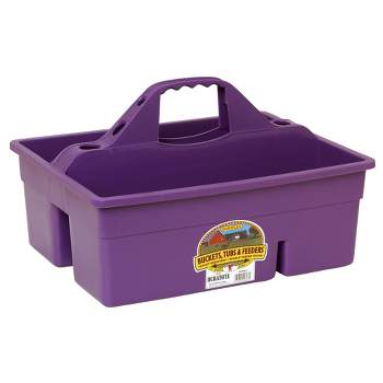 Little Giant DuraTote Plastic Tote Box Organizer with Easy Grip Handle, 2 Compartments and Extra Thick Sidewalls for Tool Storing and Carrying, Purple