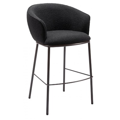 Zuo Modern Essen Barstool 40.9"H, Black Teddy Fabric with Bronze Accents and Black Steel Frame