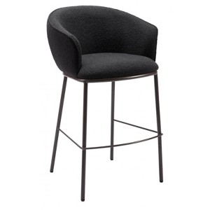 Zuo Modern Essen Barstool 40.9"H, Black Teddy Fabric with Bronze Accents and Black Steel Frame - 1 of 4