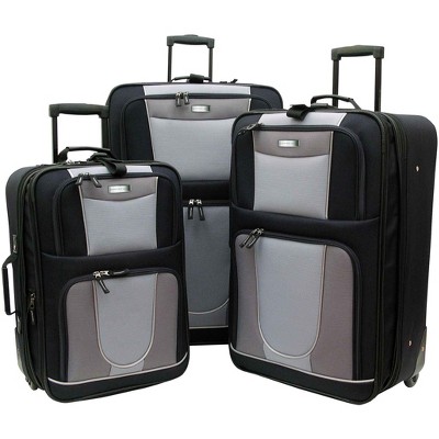 Geoffrey Beene Carnegie 3 Pc Luggage Set, Black w/ Grey