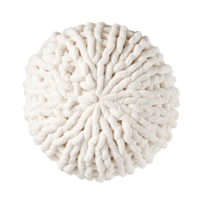 Off-White Chunky Knit Round Polyester Throw Pillow