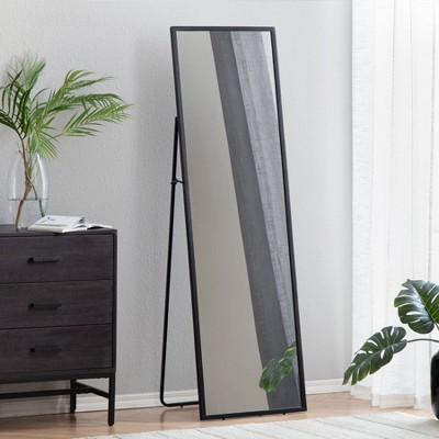 Carmen Black Frameless Freestanding Full Length Mirror, 60x18