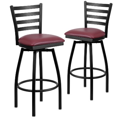 Emma and Oliver 2 Pack Ladder Back Swivel Metal Barstool