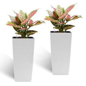 ORRD Square White Faux Rattan Planter with Self-Watering System, 22-Inch Automatic Watering Flower Pot for Patio Porch, 2-Pack Indoor Outdoor Planters - 1 of 4