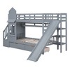 TIRAMISUBEST Twin-Over-Twin/Full-Over-Full Size Castle Style Bunk Bed with 2 Storage Drawers and Slide, Solid Wood Bunk Bedframe w/ Storage Staircase - 4 of 4