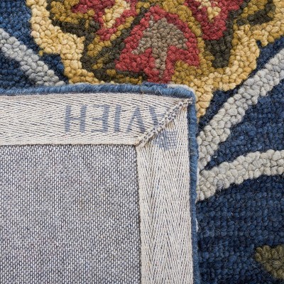 Handmade Navy Wool Runner Rug with Floral Pattern