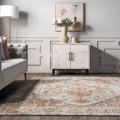 Beige Medallion Rectangular Easy Care Synthetic Rug