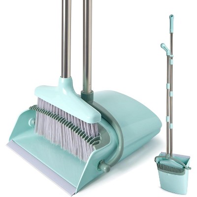 Broom and Dustpan Set with Cleaning Teeth, 55" Long Handle Indoor Sweeping Combo for Home Office and Kitchen