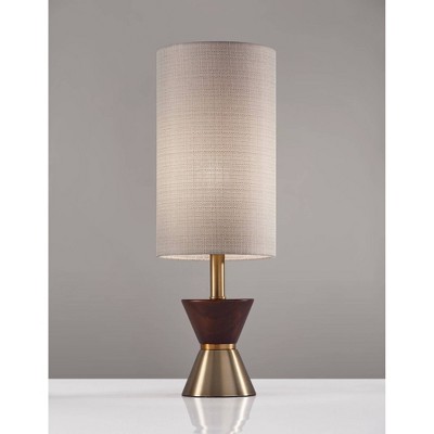 Antique Brass & Walnut Rubberwood Desk Lamp with Textured Beige Shade