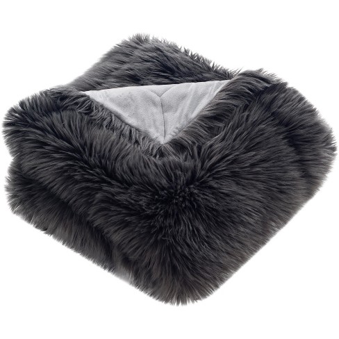 Faux Shadow Fox Throw Blanket - Dark Grey - 50