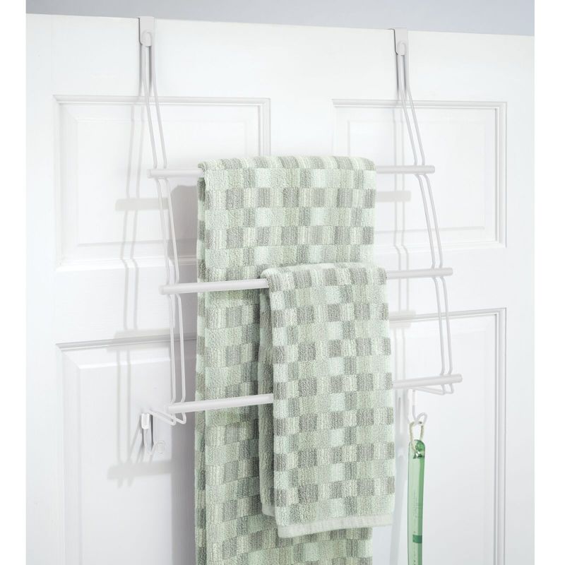 mDesign Adjustable Metal 3-Tier Over Door Towel Rack Holder, 2 Hooks, 5 of 7