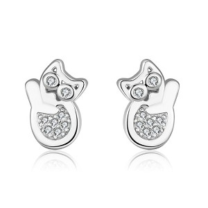 Cat Kitten Earrings for Women Sterling Silver Clear CZ Ginger Lyne Collection - 1 of 4
