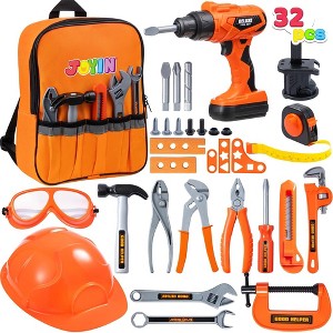 32PCS Kids Tool Set, Pretend Play Toddler Tool Toys with Construction Backpack Costume & Toy Drill for Boy Girl Halloween Birthday Dress Up Party - 1 of 4