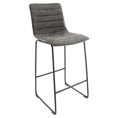 LeisureMod Brooklyn 29.9" Modern Leather Bar Stool with Black Iron Base & Footrest