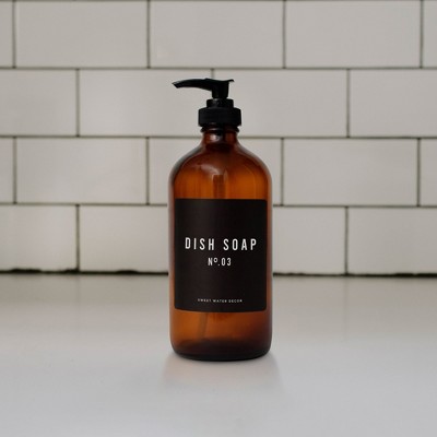 Amber Glass Black Label Dish Soap Dispenser - 16oz