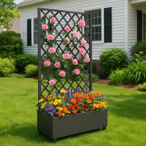 72"x47" Metal Planter Box with Diamond Lattice Trellis, Galvanized Raised Garden Bed on Wheels for Climbing Plants and Vines - 1 of 4